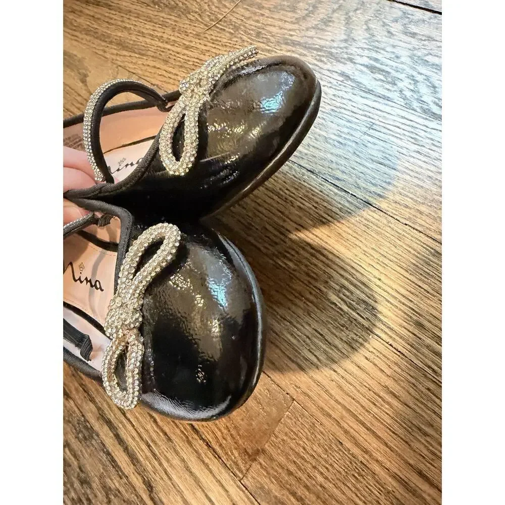 Nina Kendalla Ballet Flat Black Patent Leather Girls Sz 2 $50